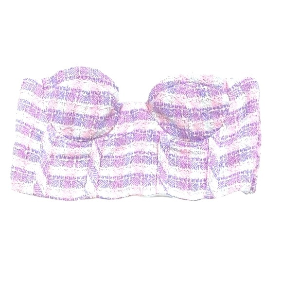 ZARA NWT Tweed Plaid Bustier Corset Crop Top Colorful Pink Purple Size Medium - Picture 1 of 10